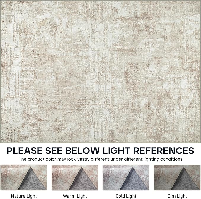 5x7 Area Rugs for Living Room Rug Washable: Modern Rug for Dining Room Bedroom Carpet Non Slip Low Pile 5 by 7 Indoor Abstract Nursery Home Office Beige