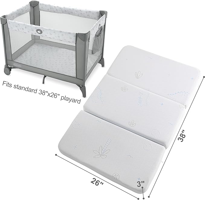 Trifold Play and Pack Mattress Portable Mini Cribe Matter Pad Waterproof Pack N Play Mattress for Baby and Toddler Breathable Dual Side Memory Foam Topper