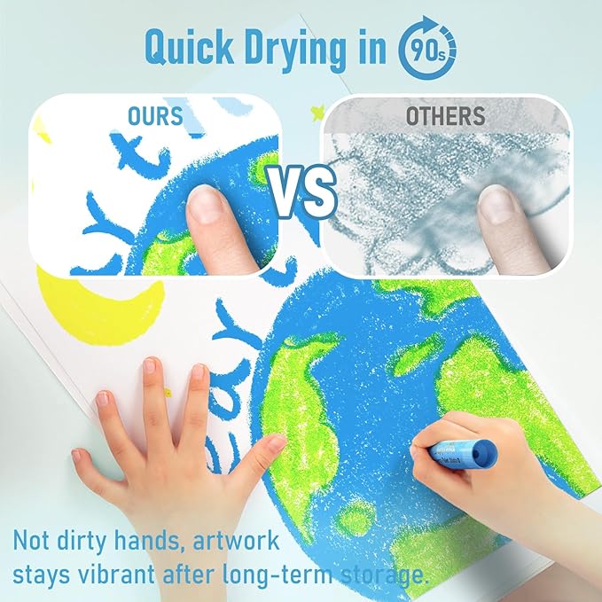 Paint Sticks for Kids 12 Colors, Quick Drying, Smooth, Non-Toxic and Washable Solid Tempera Paint Sticks with 120 PDF Coloring Pages and 30 Stickers, Toddler Art Supplies for Drawing