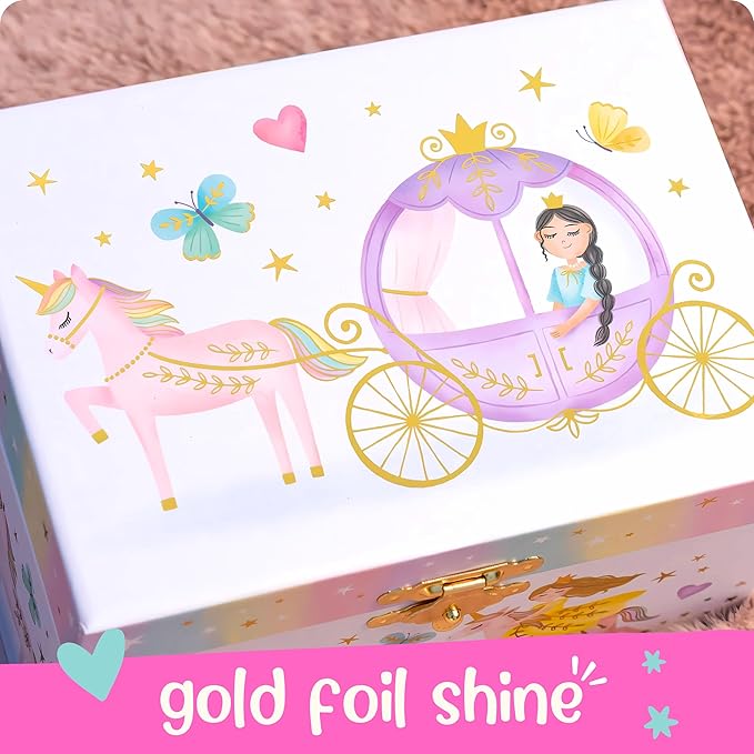 Musical Princess Kids Jewelry Box - Girls Jewelry Box with Mirror, Princess Gifts for Little Girls, Unicorn Toys for Girls Age 4-6