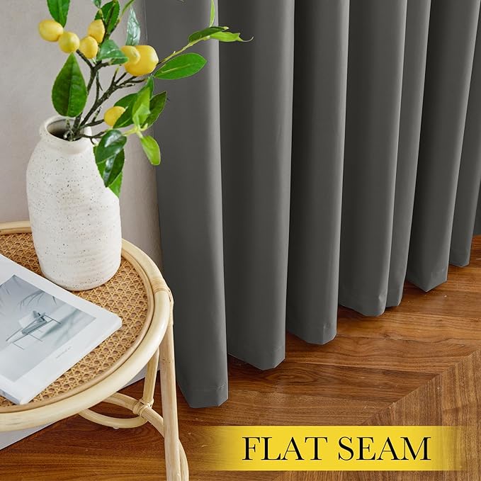 NICETOWN 100% Blackout Curtains for Living Room 96 inches Long, Grommet Thermal Insulated Window Treatment Lightweight Travels Portable Shades for Bedroom/Kids Room, Dark Grey, W52 x L96