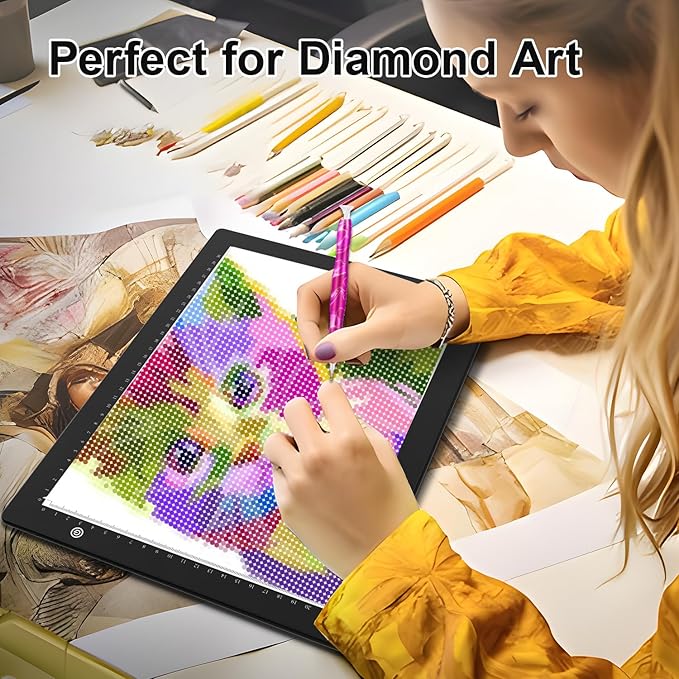 A4 Light Box for tracing,Ultra-Thin Magnetic led Light pad for Drawing,Stepless dimming lightbox for Sketching,Tattoo, Light Table for Artists,Diamond Painting,X-ray Viewing