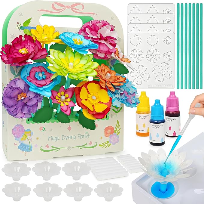 Paper Flower Science Kit, Kids DIY Arts and Crafts Color Changing Flowers Set, Flower-Dyeing Science Kits for Kids Age 8-12