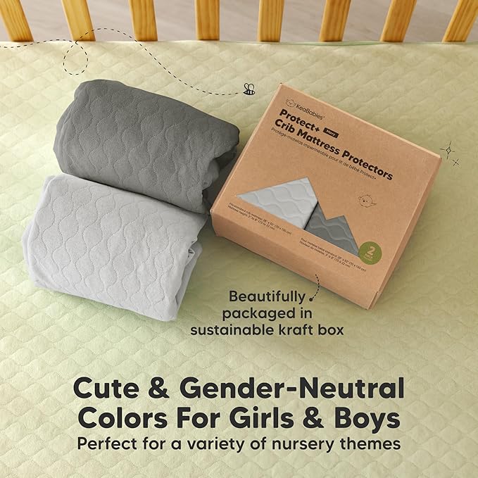 Waterproof Crib Mattress Protector Cover Fitted - 2-Pack Quiet Baby Crib Mattress Pad Sheets, 52" x 28" Soft Quilted Cotton Baby Sheet, Machine Washable, Easy Fit, Durable (Granite/Mavy)