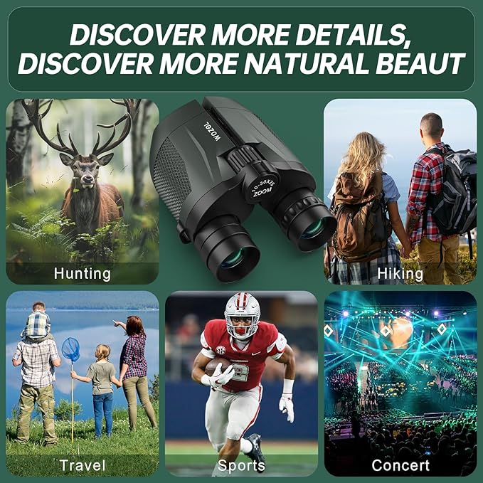 10-30x25 Small Compact Binoculars for Adults - WOZEL High Powered Zoom Binoculars for Bird Watching Hunting Hiking Travel Sports - Lightweight Binocular with Large & Bright Field of View for Kids