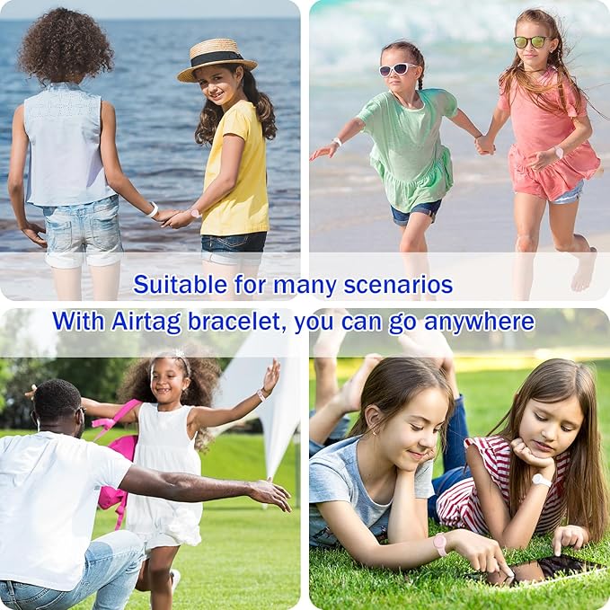 R-fun Waterproof for Air Tag Bracelets [2 Pack] Compatible with Apple Air Tag Finders with Soft Silicone,Anti Lost GPS Item Finders Case Cover,White/Pink