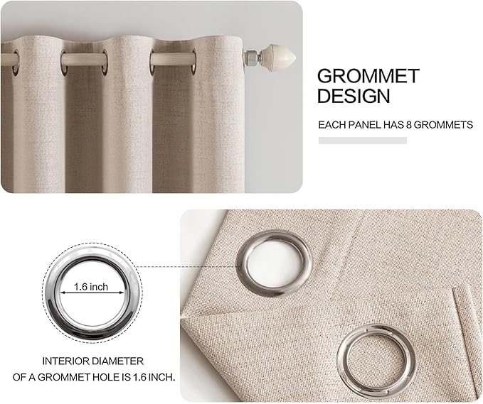 MIULEE 90 Inches Linen Textured Curtains for Bedroom 100% Blackout Thermal Insulated Natural Beige Grommet Room Darkening Curtains & Drapes Luxury Decor for Living Room Nursery 52 x 90 Inch (2 Panels)