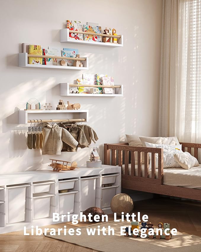 Nursery Book Shelves - 4 Pack, Wall Book Shelves for Bedroom, Kids, Play Room, Nursery Decor