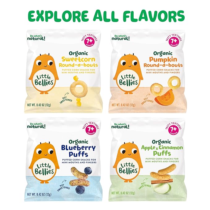 Little Bellies Organic Puffs Variety Pack, Blueberry & Apple and Cinnamon (Pack of 18)