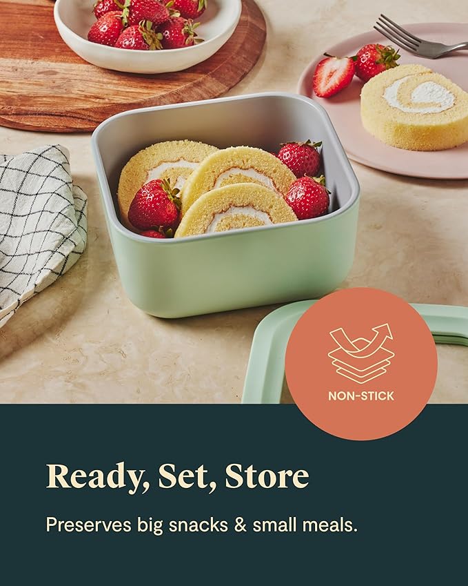 Caraway Glass 4.4 Cup Food Container - Ceramic Coated for Nonstick Storage with Glass Lids - Dishwasher, Oven & Microwave Safe