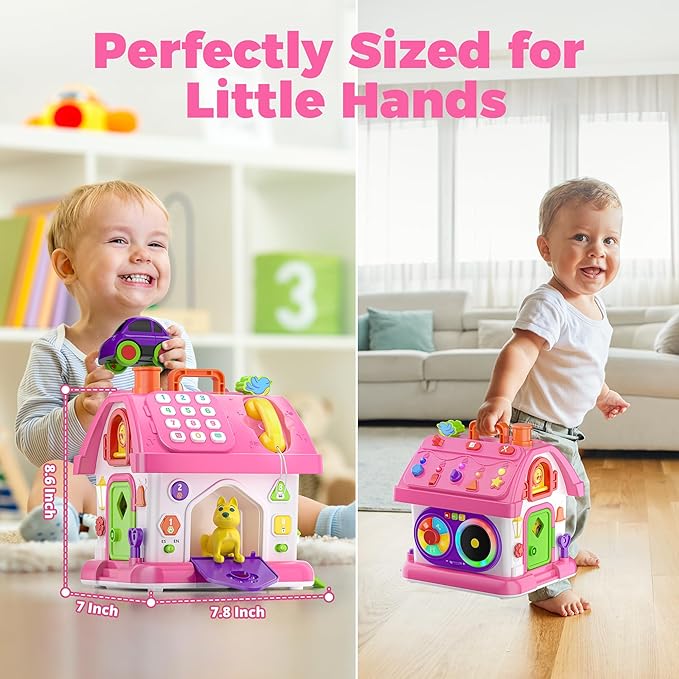 Montessori Toy for 1 Year Old Girl Gifts, Musical Bilingual Educational Toddler Toy Age 1-2 Yr 12-18 Month, First Birthday Gift for 1 Year Old Girl (Pink)