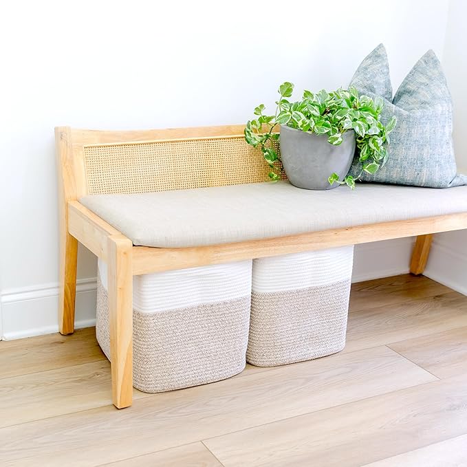 NaturalCozy 13 Inch Cube Storage Bins Cotton Rope Woven Baskets for Organizing 3-Pack | 13 x 13 Storage Cubes | Fabric Square Storage Baskets for Shelves Organizer, Kids Toy Bins, Closet Baby Nursery