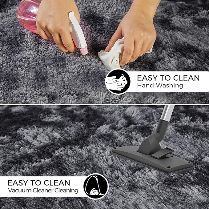 Ultra Soft Rug for Living Room, 6X9 Fluffy Shag Area Rug for Bedroom, Modern Shaggy Carpets Fuzzy Rug for Teens Dorm Nursery Home Decor Aesthetic, Upgrade Anti-Skid Durable, Tie Dye Black and Grey