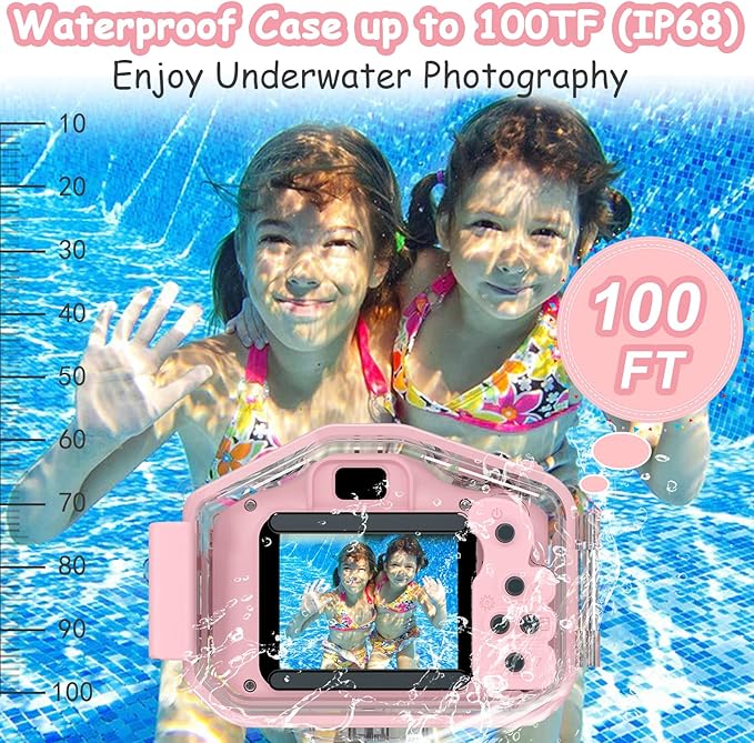 Agoigo Kids Waterproof Camera - Children Underwater HD Video Digital Camcorder, Portable Travel Toy for Toddler - Ideal Christmas Birthday Gifts for Boys Girls Age 3-12 with 32GB Card (Pink)