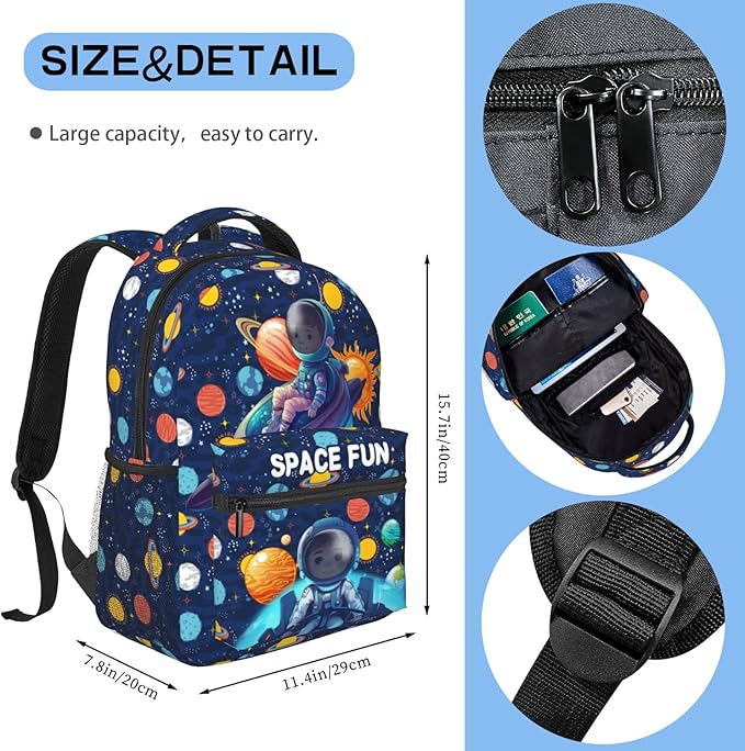 Space Moon Spacecraft Children Backpack For School Boys Girls Universe Planet Galaxy Space Ship Backpacks Funny Astronaut Rocket Stars Book Bag For School Travel Hiking For Boys Girls Kids