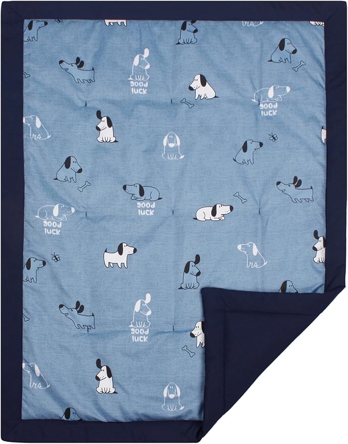 CaSaJa Baby 3-Piece Crib Bedding Set for Boys Girls, Including Soft Quilted Comforter(Blanket), Fitted Crib Sheet and Skirt, Soft Nursery Bedding Set Made of Silky Comfy Materials, Good Luck Puppy