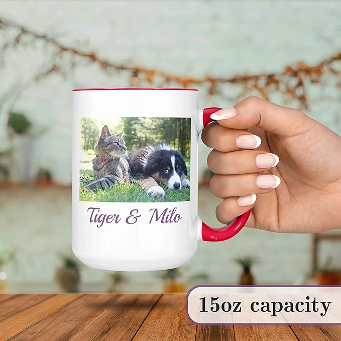 Personalized Coffee Mug, Custom Photo Text 15 Oz Ceramic Mug, Customized Picture Name Tea Cup, Unique Gift Idea, Taza Cafe Personalizadas Fotos, Cute Custom Gifts Mom Women Men, Mother's Day, Red