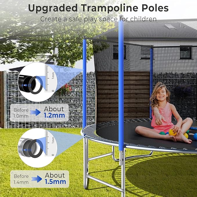 Upgraded 10/12/14/15/16FT Trampoline Outdoor, Large Kids Trampoline with Light, Stakes, Sprinkler, Backyard Trampoline with Basketball Hoop and Net, Capacity for 4-6 Kids and Adults
