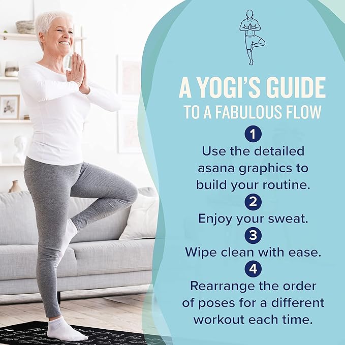 NewMe Fitness Yoga Mat for Women and Men - Large, 5mm Thick, 68 Inch Long, Non Slip Exercise Mats w/ 70 Printed Yoga Poses for Pilates, Workout and Stretching - Home and Gym Essentials