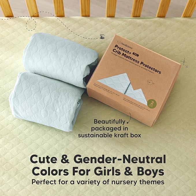 Waterproof Crib Mattress Protector Cover Fitted - 2-Pack Quiet Baby Crib Mattress Pad Sheets, 52" x 28" Soft Quilted Cotton Baby Sheet, Machine Washable, Easy Fit, Durable (Frost/Mavy)