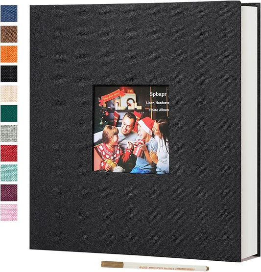 Spbapr Large Photo Album Self Adhesive 60 Pages Linen cover DIY Magnetic Scrapbook album with A Metal Pen Hold 3x5 4x6 5x7 6x8 8x10 Pictures Black