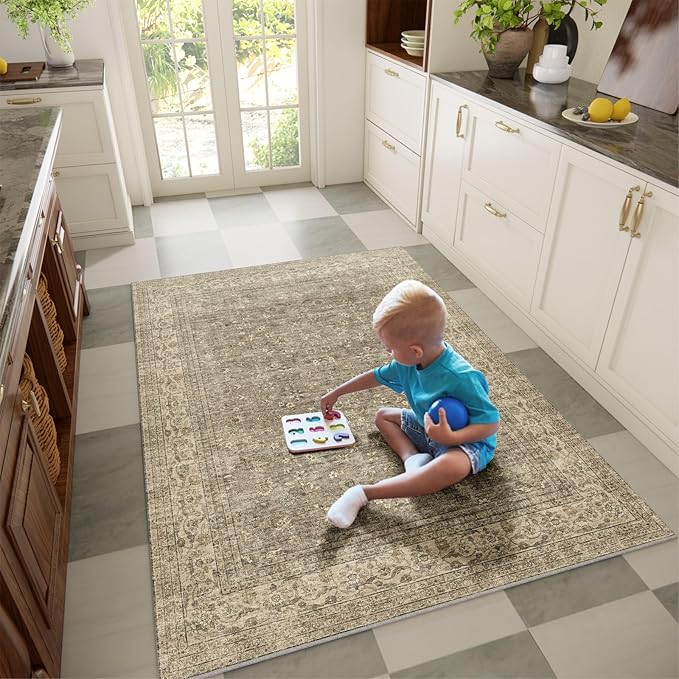 Washable Entryway Small Area Rugs: Door Mat Indoor Entrance 4x6 Boho Rug Stain Resistant Non-Slip Rubber Backing Soft Carpet for Kitchen Front Door Indoor Entrance Entry Bedroom Kids Room