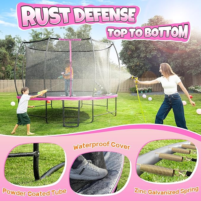 BCAN 8FT 10FT 12FT 14FT 15FT 16FT Recreational Trampoline with Enclosure for Kids Adults, ASTM Approved, Outdoor Trampolines with Ladder for Kids