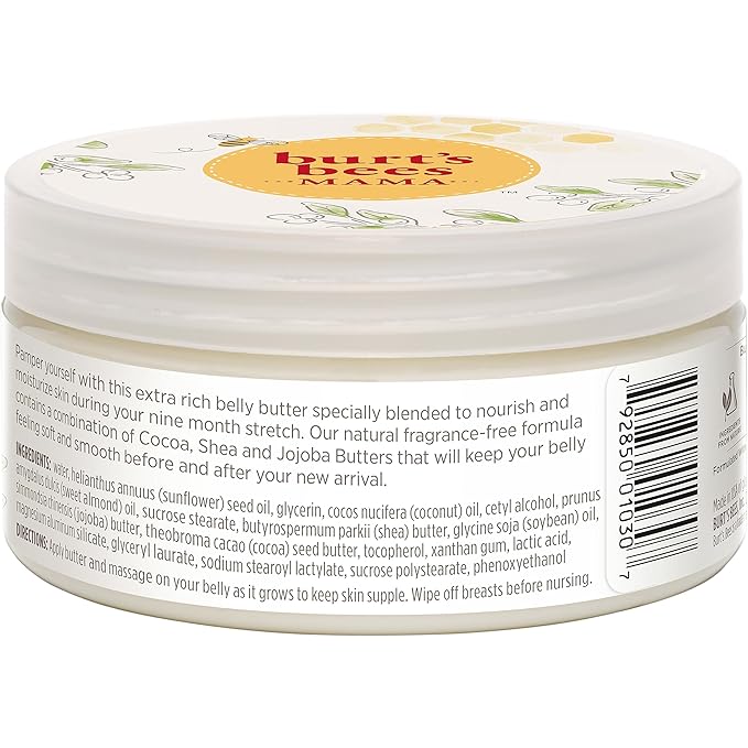 Burt's Bees Mama Belly Butter Stretch Mark Cream for Pregnancy Massages Body & Reduces Scar Appearance, Prenatal & Postnatal Tummy Skin Care, Shea Butter & Vitamin E Rich Formula, 6.5 Oz Tub