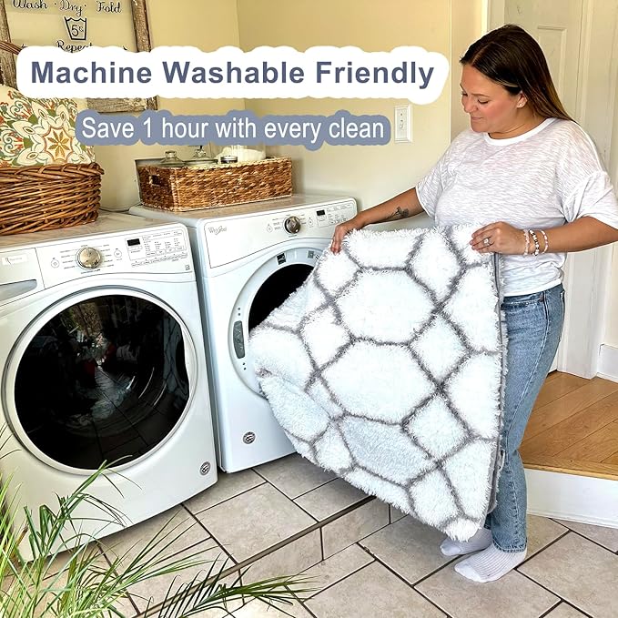 ONASAR 6x9 Area Rugs for Living Room Bedroom, Washable Large Fluffy White and Grey Throw Rug, Geometric Soft Plush Shaggy Floor Carpet for Nursery Kids Girls Boys Teen Dorm Home Decor Aesthetic