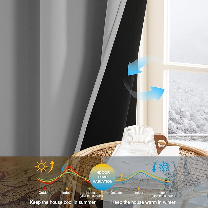 NICETOWN Sliding Door Curtains 96 inches Long for Living Room - Grommet Privacy 100% Blackout Drapery Thermal Insulated Curtains for Bedroom, 1 Pair, 52W x 96L, Silver Grey