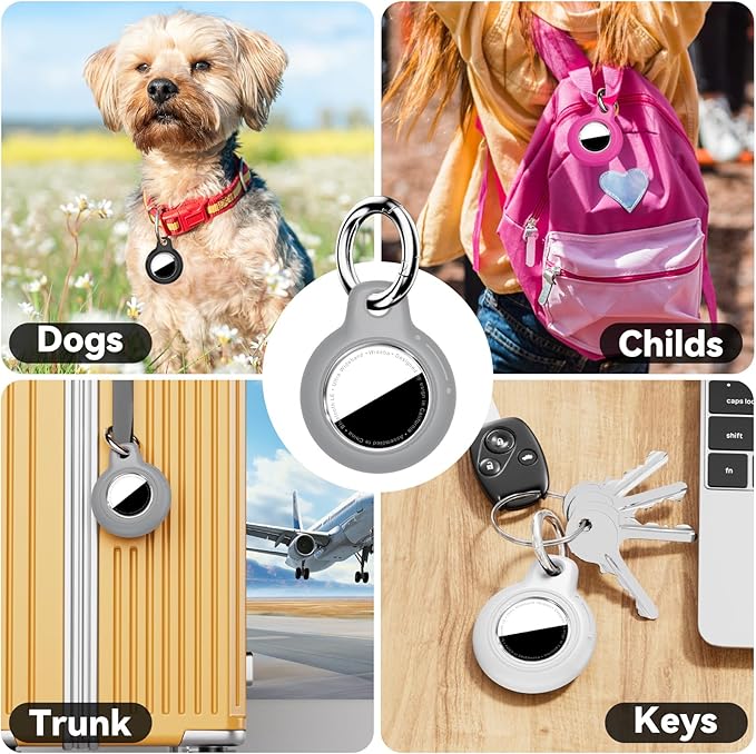 Upgrade Waterproof 4 Pack Airtags Holder with Apple Airtags Keychain, Hard PC Air Tag Case, Anti-Scratch & Shock Air tag Holder, Men's Women's Keyrings & Keychains -Black+White+Brown+Army Green