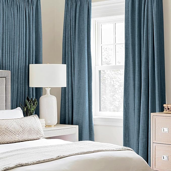 MIULEE Linen Texture Curtains for Bedroom Solid 100% Blackout Thermal Insulated Dusty Blue Curtains Grommet Room Darkening Drapes Luxury Decor for Living Room Nursery 52x72 Inch (2 Panels)