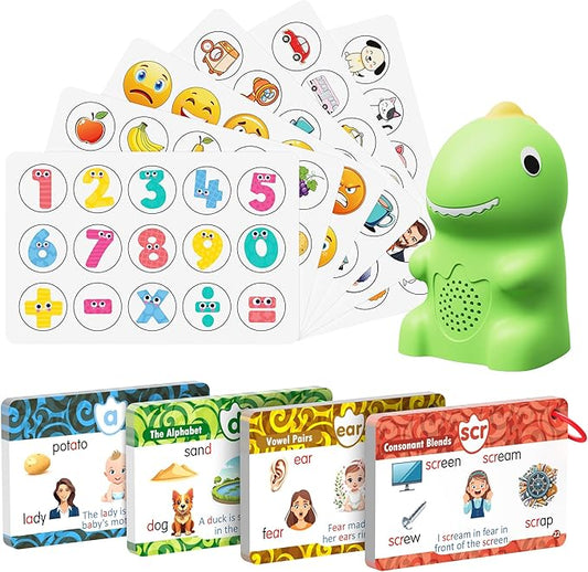 Montessori Toys for Kids Reading Set: Dinosaur Talking Pen with 73PCS FlashCard&6 Stickers, Montessori Language Learning Speech Therapy Toys, Autism Sensory Interactive Educational Gifts for Boy Girl