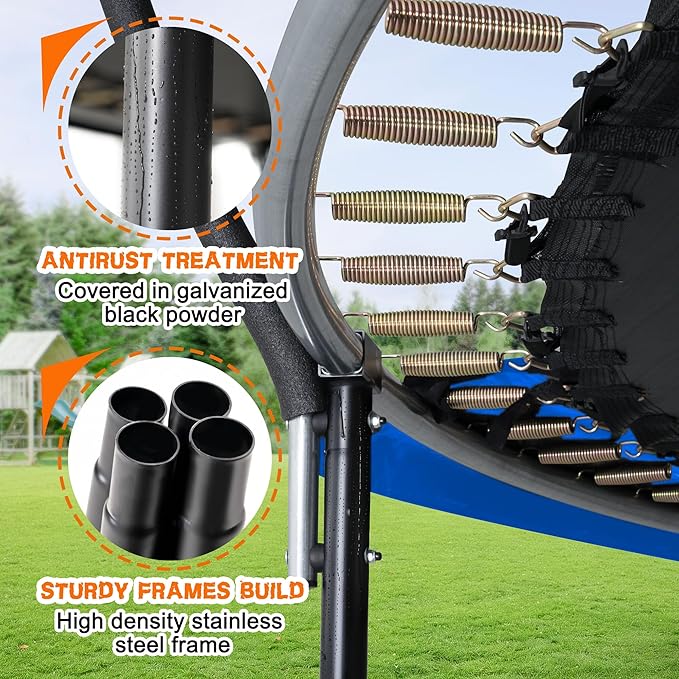 Trampoline 8FT 10FT 12FT 14FT 16FT, Recreational Trampolines with Enclosure Net and Ladder, Outdoor Anti-Rust Trampolines for Kids and Adults, ASTM Approved