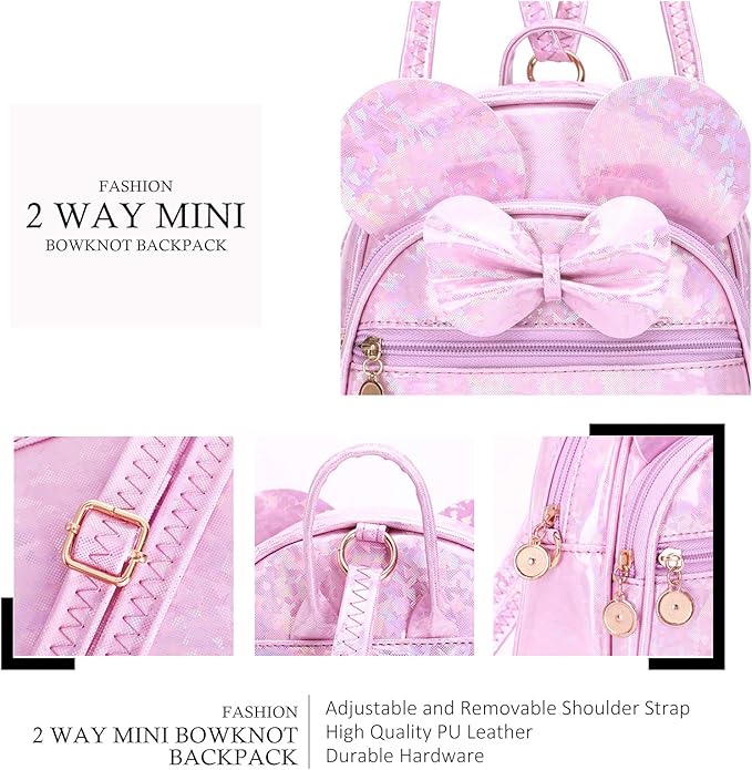 KL928 Girls Bowknot Polka Dot Cute Mini Backpack Small Daypacks Convertible Shoulder Bag Purse for Women