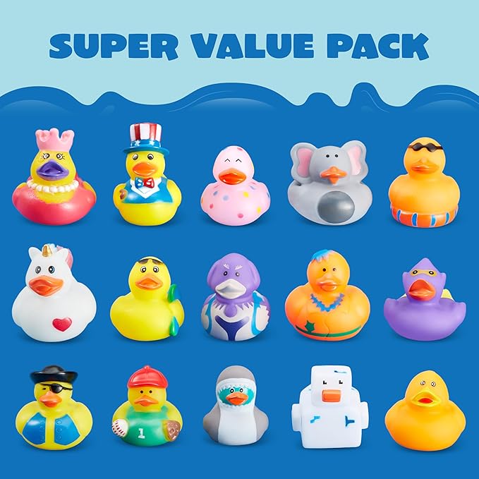 JOYIN 120 Pcs Rubber Ducks, Random Assortment Ducks Bulk with Mesh Carry Bag, Mini Rubber Duckies for Baby Bath Toys, Kids Toddler Summer Pool Toys Birthday Gifts Party Favors