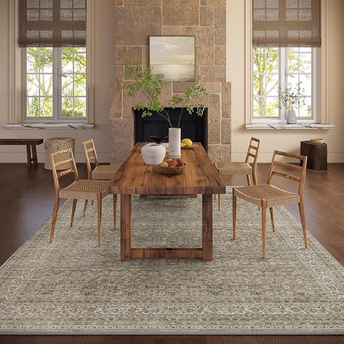 Washable Area Rugs for Living Room: 9x12 Bedroom Rug Vintage Large Rugs Stain Resistant Non Slip Low Pile Soft Lightweight Carpet for Kitchen Dining Room Farmhouse Nursery Kids Room