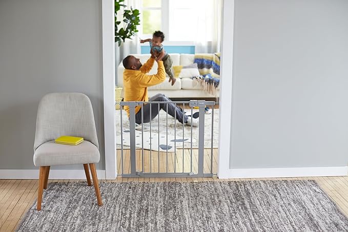 Safety 1st Easy Install Baby Gate for Doorways, Auto-Close Pressure-Mounted Magnetic Latch, Indoor Dog Gates, No Drilling, Fits 29"-38", Grey