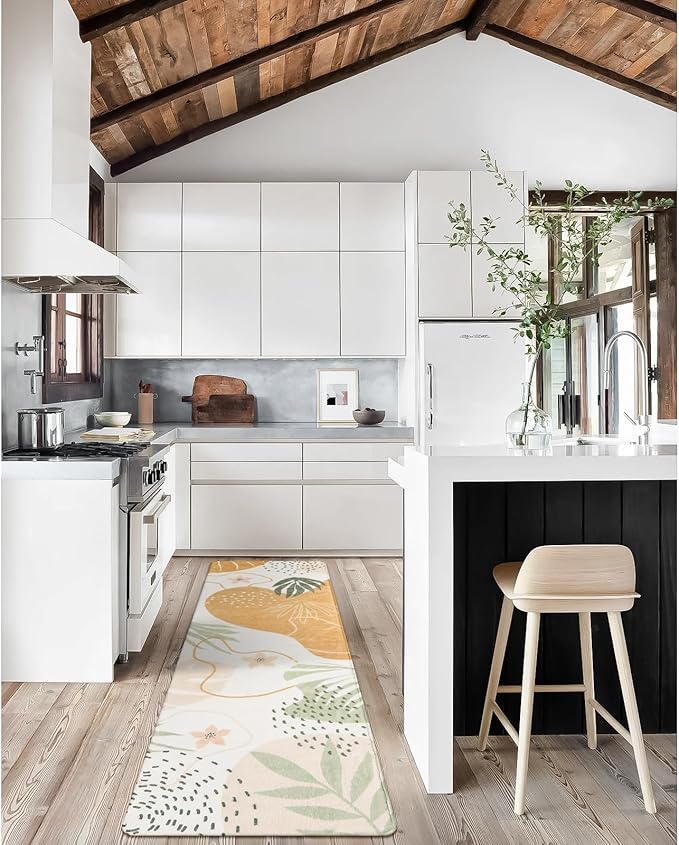 Lahome Boho Long Bathroom Rugs - 2x7 Rug Lightweight Washable Non-Slip Runner Rugs for Bedroom Throw Soft Bath Mat Runner, Taupe Botanical Print Indoor Carpet Runner for Entryway Hallway Kitchen