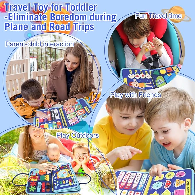 Montessori Busy Board - Ideal Busy Book Toddler Toys & Gifts for Boys & Girls, Toddler Travel Essential for Airplane & Car, Sensory Toys, Great for Baby Gifts for Boys