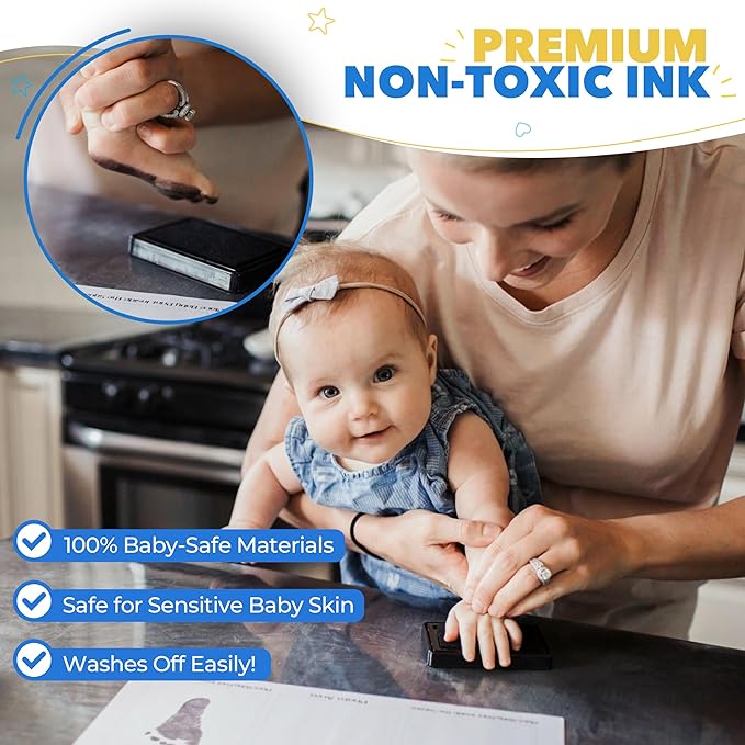 Bubzi Co Baby Handprint Kit & Footprint Photo Frame for Newborn Girls and Boys, Unique Baby Shower Gifts Set for Registry, Memorable Keepsake Decorations for Room Wall or Nursery Decor (Jet Black)