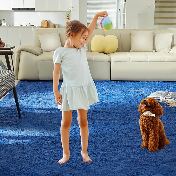 Ultra Soft Rug for Living Room, 5X8 Fluffy Shag Area Rug for Bedroom, Modern Shaggy Carpets Fuzzy Rug for Teens Dorm Nursery Home Decor Aesthetic, Upgrade Anti-Skid Durable, Blue