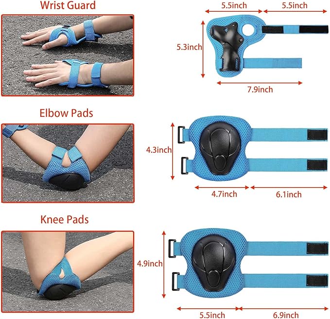 Kids Bike Helmet Set Adjustable for Children, Boys, Girls and Teenagers Aged 3-8 Years Includes Elbow, Knee, Wrist Guards Children's Helmet Protection Set for Bikes SkateboardsRollerskates