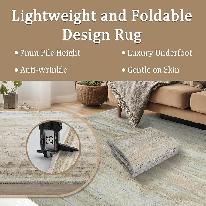 5x7 Area Rug Living Room Rugs - Washable Rug Large Modern Abstract Soft Thin Carpets Indoor Floor No Slip Vintage Carpet for Bedroom Under Dining Table Nursery Home Office Decor Brown