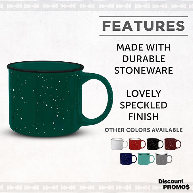 DISCOUNT PROMOS Ceramic Campfire Coffee Mugs 13 oz. Set of 10, Bulk Pack - Perfect for Tea, Espresso, Cappuccino, Hot Cocoa - Green
