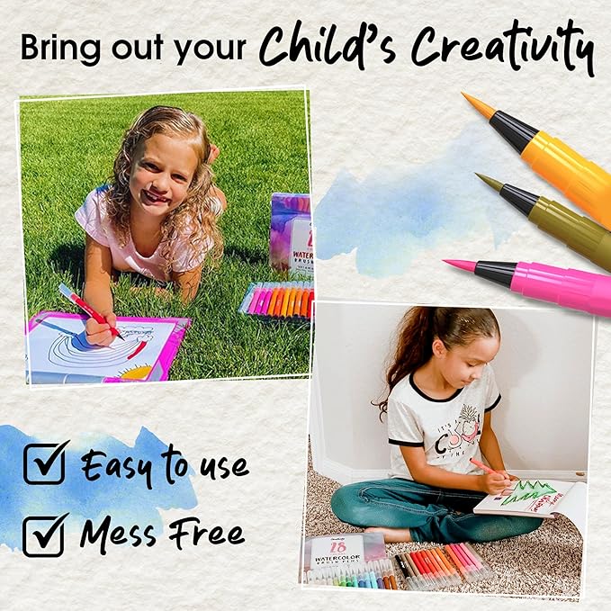 Chalkola Watercolor Brush Pens for Lettering, Coloring, Calligraphy - Set of 28 Watercolor Pens, 15 Painting Pad & 2 Water Color Markers - Drawing Art Supplies for Kids, Adults, Professional Artist