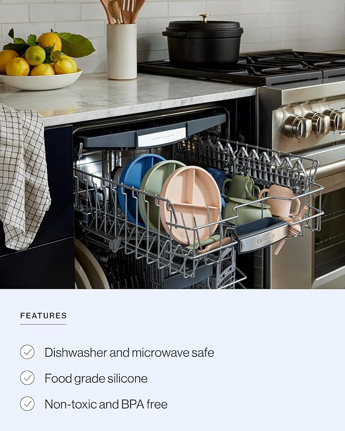 Lalo Suction Plates - 2 Pack, 100% Silicone Non-Toxic BPA-Free Baby Plates with Suction Base To Prevent Accidental Tip-Overs - Suction Plates for Toddlers With Three Divided Sections - Lavender