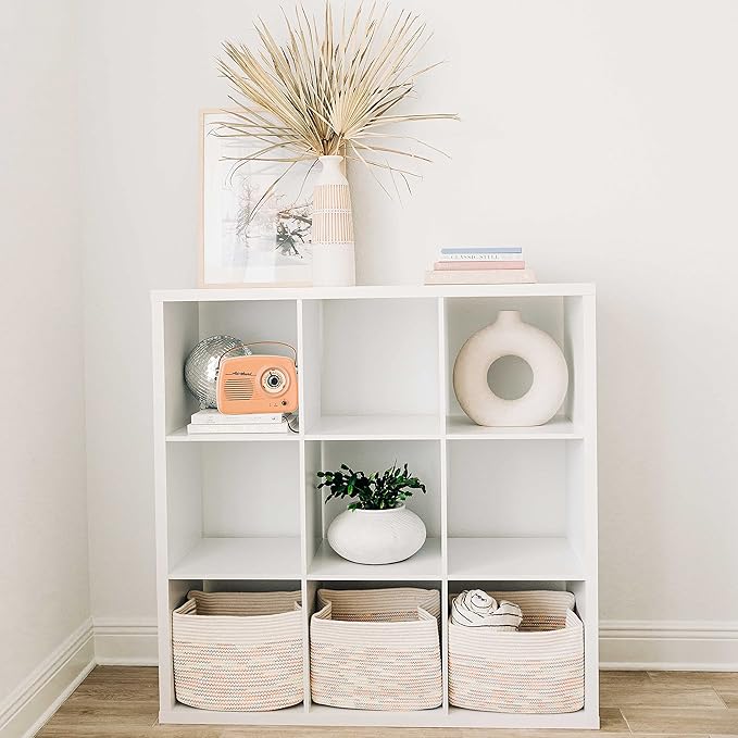 OrganiHaus Woven Storage Basket, Nursery Storage Basket, Towel Basket for Bathroom, Cotton Rope Basket for Storage, Decorative Storage Baskets, Woven Baskets for Storage, Rainbow Book Basket