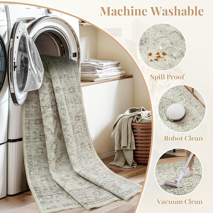 LIVEBOX Entryway Rug 3x5 Washable Area Rugs for Kitchen Bathroom, Non-Slip Front Door Mat for Bedroom, Boho Low-Pile Carpet Farmhouse Throw Indoor Mats for Bath Laundry Room, Taupe