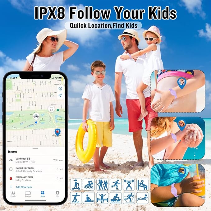 Waterproof AirTag Bracelet for Kids, Hidden Silicone Wristband for AirTag, GPS Tracker Case for Air Tag Holder Strap Band for Child Toddler, Secure Anti-Loss Protection(Purple)